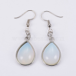 Synthetic Opalite Dangle Earrings, with Brass Findings, teardrop, 50mm, Pin: 0.7mm(EJEW-F133-02A)