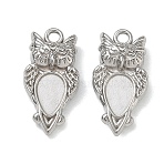 304 Stainless Steel Pendant Cabochon Settings, Owl Charms, Ion Plating(IP), Stainless Steel Color, 22x11x5.5mm, Hole: 2mm(SA-CBAE5AC-12P)
