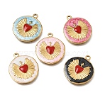 304 Stainless Steel Pendants, with Enamel, Flat Round with Heart Pattern Charms, Real 18K Gold Plated, Ion Plating(IP), Mixed Color, 21x18x2.5mm, Hole: 1.6mm(STAS-N108-106G)