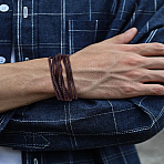 1Pc PU Leather Multi-strand Braided Bracelets for Men, Coconut Brown, Inner Diameter: 2-1/8~3-7/8 inch(5.4~9.7cm)(BJEW-LP0003-37A)