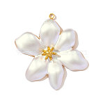 304 Stainless Steel Enamel Pendants, Hand Polished Flower Charms, Ion Plating(IP), Real 18K Gold Plated, White, 40x40mm(STAS-OY003-04G)