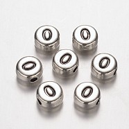 Flat Round Antique Silver Tone Alloy Number Beads, Num.0, 7x4mm, Hole: 1.2mm(PALLOY-K194-00AS)