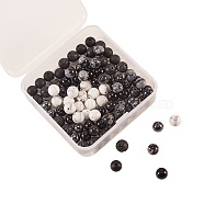 120Pcs 6 Style Natural & Synthetic Gemstone Round Beads Sets, Black, 8mm, Hole: 1mm, 20pcs/style(G-CJ0001-46)
