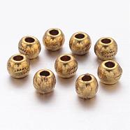 Tibetan Style Alloy Beads, Antique Golden Color, Cadmium Free & Lead Free, Round, Size: about 7mm in diameter, hole: 3mm(X-GLF0239Y)
