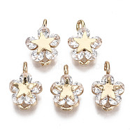 Brass Micro Pave Cubic Zirconia Charms, Flower, Long-Lasting Plated, Light Gold, Clear, 11.5x8x3.5mm, Hole: 1.2mm(KK-R111-022G)
