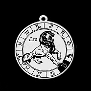 201 Stainless Steel Pendants, Laser Engraved Pattern, Flat Round with Constellation, Leo, 22.5x20x1mm, Hole: 1.6mm(STAS-S105-LA722-5)