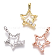 Brass Micro Pave Clear Cubic Zirconia Pendants, Long-Lasting Plated, Star, Mixed Color, 18x11x2.5mm, Hole: 1.5mm(ZIRC-O035-25)