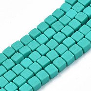 Handmade Polymer Clay Beads Strands, Cube, Dark Turquoise, 4x4x4mm, Hole: 1.4mm, about 89~91pcs/strand, 15.55 inch~15.94 inch(39.5~40.5cm)(X-CLAY-N008-061-03)