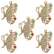 5Pcs Brass Micro Pave Cubic Zirconia Pendants, Nickel free, Butterfly, Real 16K Gold Plated, 35x26x5mm, Hole: 3x5mm(ZIRC-SZ0002-45)