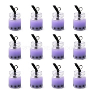 Glass Bottle Pendants, with Resin Inside and Iron Findings, Imitation Bubble Tea/Boba Milk Tea, Lilac, 20~25x11~14x11mm, Hole: 1.8mm(X-CRES-S359-01F)