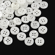 4-Hole Plastic Buttons, Flat Round, White, 11x2mm, Hole: 1.5mm(X-BUTT-R034-039)