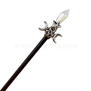 Wood Hair Stick, with Alloy and Plastic Findings, Hair Accessories, Moon, 185mm(PW-WG67094-07)
