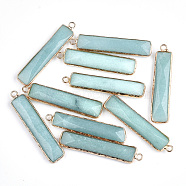 Natural Amazonite Pendants, with Brass Findings, Faceted, Dyed, Rectangle, Golden, 46.5x10x5mm, Hole: 2mm(X-G-S344-23C)
