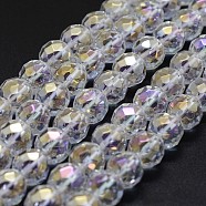 Electroplated Natural Quartz Crystal Beads Strands, AB color Plated, Faceted, Round, Clear AB, 8mm, Hole: 0.8mm, about 49pcs/strand, 15.7 inch(G-K285-10-8mm)