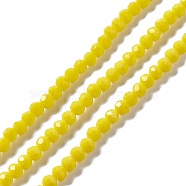 Faceted(32 Facets) Glass Beads Strands, Round, Yellow, 4mm, Hole: 1mm, about 99~107pcs/strand, 14.09~15.43''(35.8~39.2cm)(EGLA-J042-35A-01)