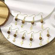 5 Pairs 5 Styles 304 Stainless Steel & Wenge Wood Dangle Eearrings, Shell & Leaf & Star & Cross & Butterfly Dangle Earrings for Women, Golden, 42~47x6~11mm, 1pc/style(EJEW-JE05723-01S)
