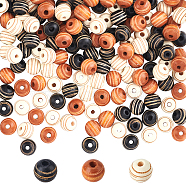 150Pcs 3 Colors Painted Natural Wood Beads, Dyed, Laser Engraved Pattern, Round with Zebra-Stripe, Mixed Color, 10x8.5mm, Hole: 2.5mm, 50pcs/color(WOOD-OC0001-69)