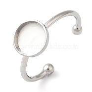 Non-Tarnish 304 Stainless Steel Open Cuff Ring Components, Pad Ring Setting, Flat Round, Stainless Steel Color, Tray: 8mm, 1.5mm, Adjustable(STAS-I306-05B-P)