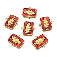 Alloy Enamel Links, Lead Free & Cadmium Free, Rectangle with Ganesha, Golden, Red, 20x19.5x2.5mm, Hole: 1.6mm(ENAM-F139-04G-RS)