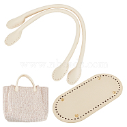 Imitation Leather Crochet Bag Nail Bottom & Sew on Bag Handles Set, Lemon Chiffon, Bottom: 25.1x12.4x0.4~1cm, Hole: 4.5mm, 1pc, Handle: about 41.2x1.5x0.95cm, 2pcs(DIY-WH0308-342A)