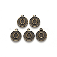 Alloy Pendant Cabochon Settings, For Enamel, Cadmium Free & Lead Free, Flat Round with Letter, Antique Bronze, Letter.O, 14x12x2mm, Hole: 1.5mm(PALLOY-N156-01O-AB)