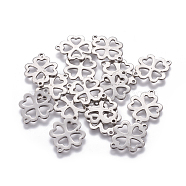 201 Stainless Steel Links connectors, Clover, Stainless Steel Color, 21x16x1mm, Hole: 1.2mm(X-STAS-L234-022P)