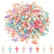 200Pcs Opaque Acrylic Pendants, with Iron Finding, Tibetan Style Alloy Daisy Spacer Beads, Cross, Mixed Color, 22.5x12x4mm, Hole: 3mm(FIND-NB0003-17)