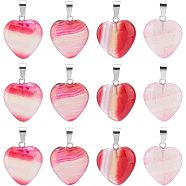 Unicraftale 12Pcs Natural Banded Agate/Striped Agate Pendants, Dyed, Heart Charm, with Stainless Steel Color Tonr Stainless Steel Findings, Mixed Color, 22~24x20~21x5~7mm, Hole: 3~4x7~8.5mm(G-UN0001-03)