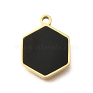 304 Stainless Steel Geometry Charms, with Plastic Imitation Shell, Golden, Ion Plating(IP), Hexagon, 14x10.5x1.5mm, Hole: 1.4mm(STAS-Q348-15C)