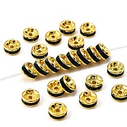 Brass Grade A Rhinestone Spacer Beads, Golden Plated, Rondelle, Nickel Free, Emerald, 6x3mm, Hole: 1mm(RSB036NF-12G)