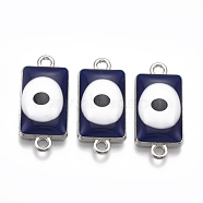 Alloy Links connectors, with Enamel, Rectangle with Evil Eye, Platinum, Midnight Blue, 24.5x11x4.5mm, Hole: 2mm(ENAM-S016-29B)