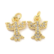 Brass Micro Pave Clear Cubic Zirconia Charms, Eagle, Golden, 12.5x10x2mm, Hole: 2.5mm(KK-Z044-37G)