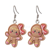 Christmas Resin Dangle Earrings, with 304 Stainless Steel Earring Hooks, Gingerbread Man, Stainless Steel Color, 40x18.5mm(EJEW-JE06089)