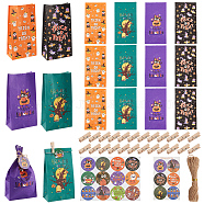 24Pcs 4 Colors Halloween Paper Storage Gift Bag Sets, Rectangle Trick or Treat Pouches, with Wooden Clips, Round Dot Sealing Stickers and Rope, Mixed Color, Bag: 17.8x9.1x0.1cm, 6pcs/color(ABAG-WH0038-31)
