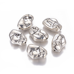 Grooved CCB Plastic Beads, Nuggets, Antique Silver, 30.8~31.5x22x11.5mm, Hole: 2mm(CCB-G012-05AS)