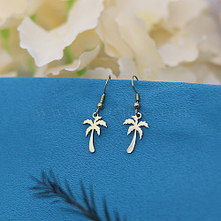 201 Stainless Steel Dangle Earrings, Coconut Tree, Golden, 36x11mm(FS-WG73688-01)
