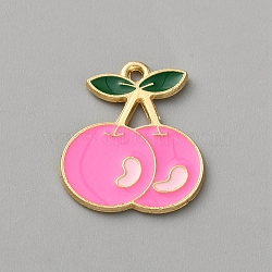 Zinc Alloy Pendants, with Enamel, Light Gold, Cherry, 21x17.5x1mm, Hole: 1.4mm(FIND-WH20026-052E)