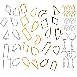 30Pcs Triangle & Heart & Rectangle & Moon Alloy Open Back Bezel Pendants, For DIY UV Resin, Epoxy Resin, Pressed Flower Jewelry, with 20Pcs Earring Hooks, 5Pcs Keychain Rings, Mixed Color, 20~49x19~48mm(FIND-PW0014-02B)
