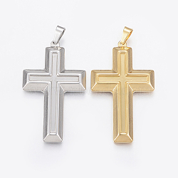 304 Stainless Steel Big Pendants, Cross, Mixed Color, 50x29x4mm, Hole: 4x7mm(STAS-I077-06)