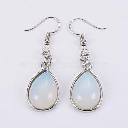 Synthetic Opalite Dangle Earrings, with Brass Findings, teardrop, 50mm, Pin: 0.7mm(EJEW-F133-02A)