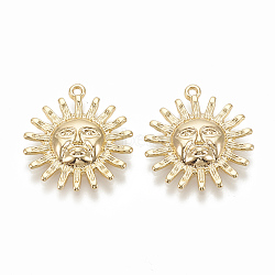 Brass Pendants, Sun, Nickel Free, Real 18K Gold Plated, 22x19x3mm, Hole: 1.2mm(KK-S345-234)