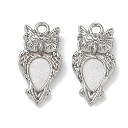 304 Stainless Steel Pendant Cabochon Settings, Owl Charms, Ion Plating(IP), Stainless Steel Color, 22x11x5.5mm, Hole: 2mm(SA-CBAE5AC-12P)