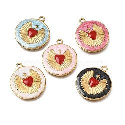 304 Stainless Steel Pendants, with Enamel, Flat Round with Heart Pattern Charms, Real 18K Gold Plated, Ion Plating(IP), Mixed Color, 21x18x2.5mm, Hole: 1.6mm(STAS-N108-106G)