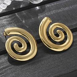 304 Stainless Steel Stud Earrings for Women, Ion Plating(IP), Spiral, Real 18K Gold Plated, 30x26mm(EJEW-L296-007G-02)