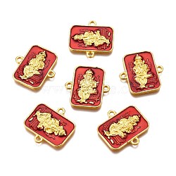 Alloy Enamel Links, Lead Free & Cadmium Free, Rectangle with Ganesha, Golden, Red, 20x19.5x2.5mm, Hole: 1.6mm(ENAM-F139-04G-RS)