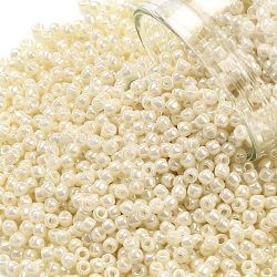 TOHO Round Seed Beads, Japanese Seed Beads, (123L) Opaque Luster White Cream, 11/0, 2.2mm, Hole: 0.8mm, about 1110pcs/bottle, 10g/bottle(SEED-JPTR11-0123L)