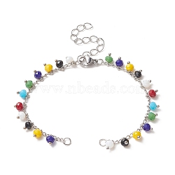 Faceted Round Glass Charms Chain Bracelet Making, with Lobster Clasp, for Link Bracelet Making, Silver, 6-1/4 inch(16cm)(AJEW-JB01151-02)