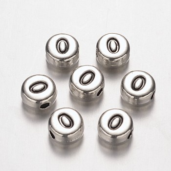 Flat Round Antique Silver Tone Alloy Number Beads, Num.0, 7x4mm, Hole: 1.2mm