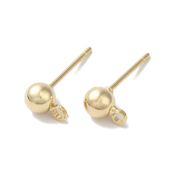 Brass Studs Earrings Finding, Lead Free & Cadmium Free, Round, Real 24K Gold Plated, 12x5mm, Hole: 1.5mm, Pin: 12x1mm