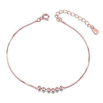 SHEGRACE Simple Elegant 925 Sterling Silver Anklet, with Six Small Beads, Rose Gold, 21cm